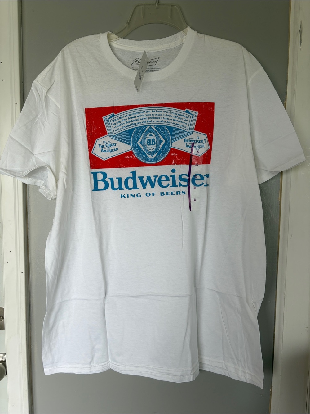 Budweiser White Tee with Red and Blue Logo